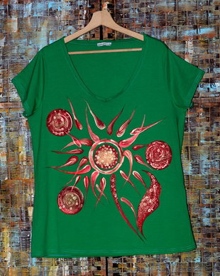 Tricou verde, pictat manual, unicat