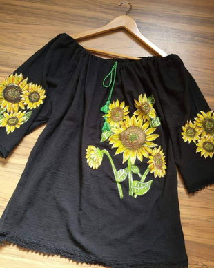 Bluza neagra pictata manual/bluza din panza topita neagra