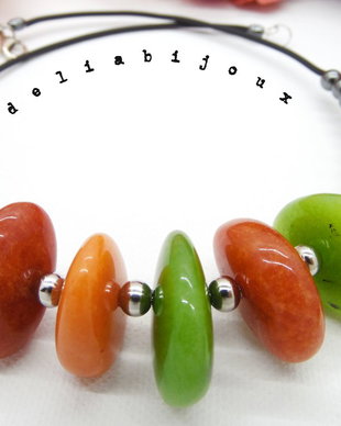 Colier handmade unicat - agate multicolore si hematit (cod813)