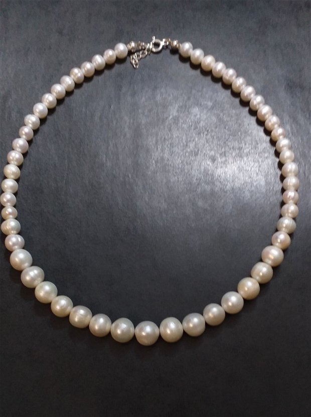 Colier argint și perle de cultură alb- ivoire mari