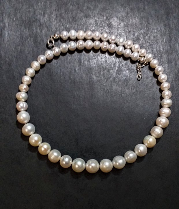 Colier argint și perle de cultură alb- ivoire mari