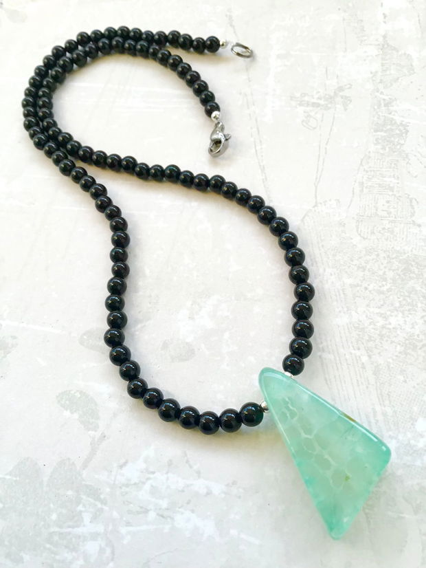 Colier CHOKER onix negru & agata verde