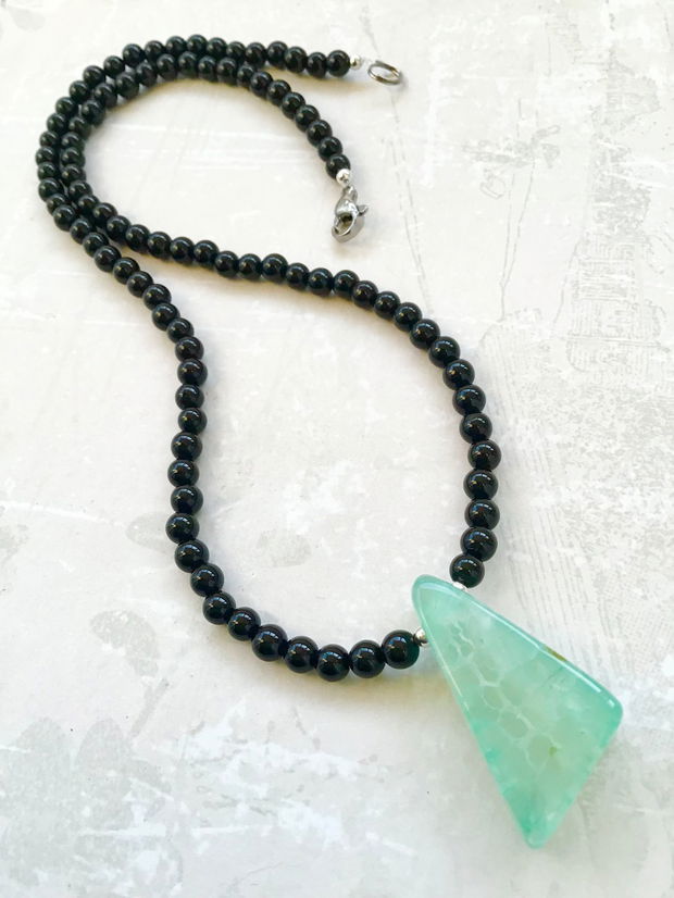 Colier CHOKER onix negru & agata verde