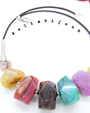 Colier statement handmade unicat - agate multicolore (cod815)