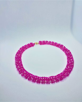 Colier elegant din cristale, la baza gatului - Melisa - fucsia-roz-magenta