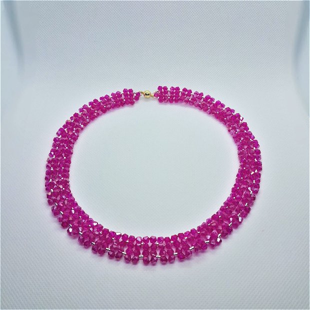 Colier elegant din cristale, la baza gatului - Melisa - fucsia-roz-magenta
