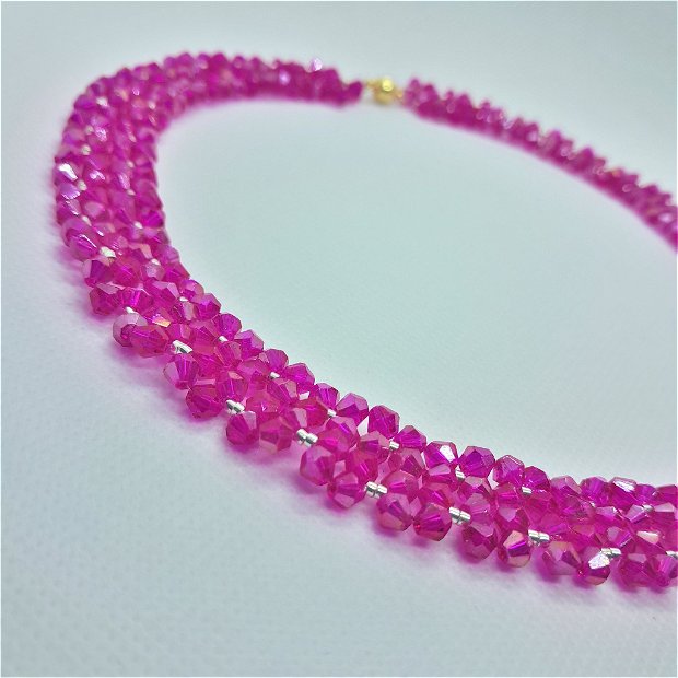Colier elegant din cristale, la baza gatului - Melisa - fucsia-roz-magenta