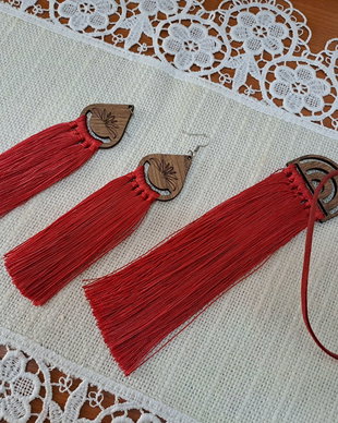 Set colier, cercei rosu