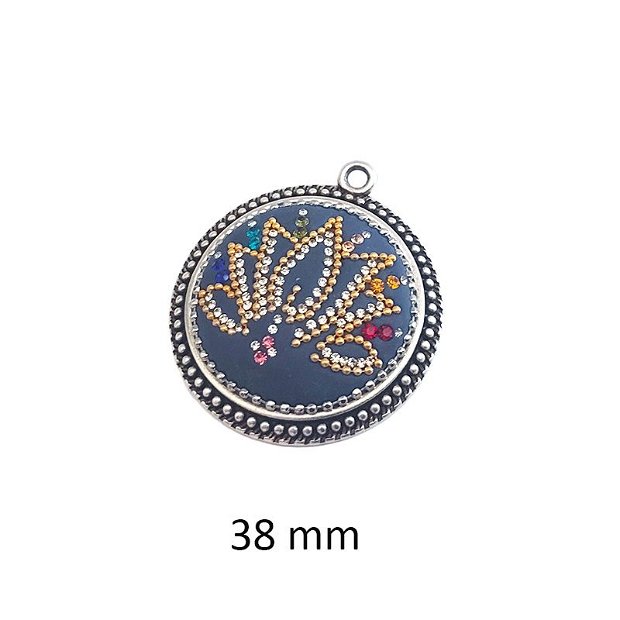 Pandantiv aliaj, simbol Lotus cu Chakra, alama, cristale fatetate, 38 mm DS-370