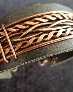 Bratara unisex, bratara din piele si cupru