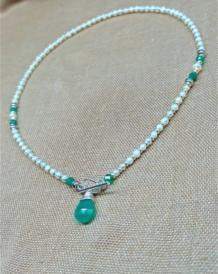 Colier argint perle de cultura agate onix verde toggle toho brioleta - Transport gratuit
