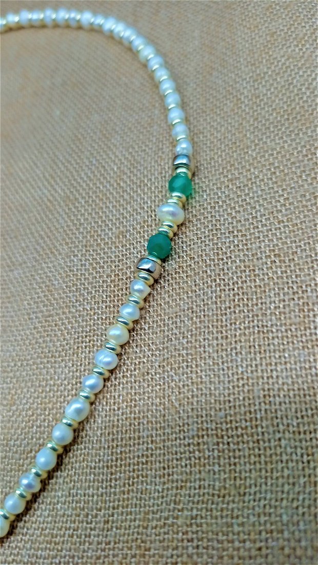Colier argint perle de cultura agate onix verde toggle toho brioleta - Transport gratuit