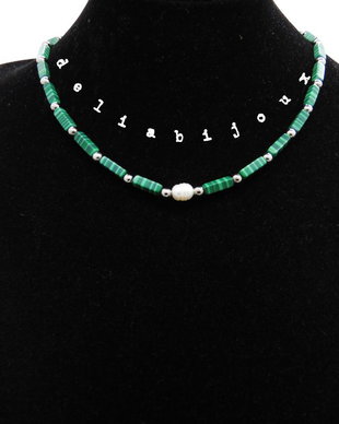Colier handmade unicat - malachit - perla naturala de cultura (cod819)