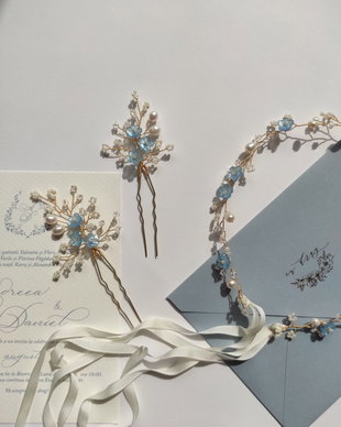 Set doua agrafe "Monday blues" | Ace de par ornamentale | Agrafa nunta, botez, cununie