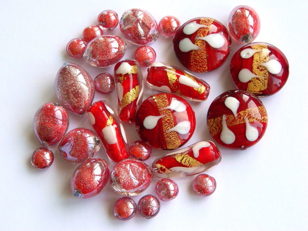 Mix margele Murano cal. a ll-a, Red Gold 120 g (cod 1558)