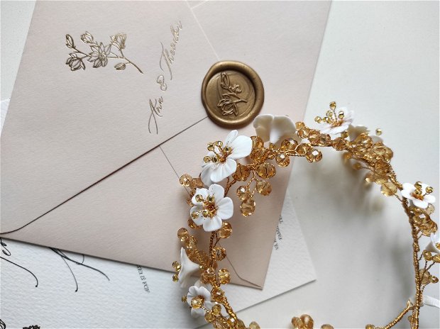 Coronita "Gold rush" - accesoriu flexibil pentru nunta, botez, cununie | Ghirlanda mireasa