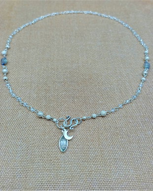 Colier argint topaz bleu labradorit safir stardust semiluna minimalist