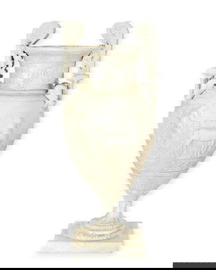 Urna greceasca din fonta cu finsaj alb antichizat