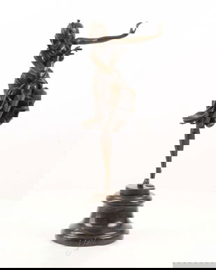 Dansatoare hindu-statueta din bronz cu soclu marmura