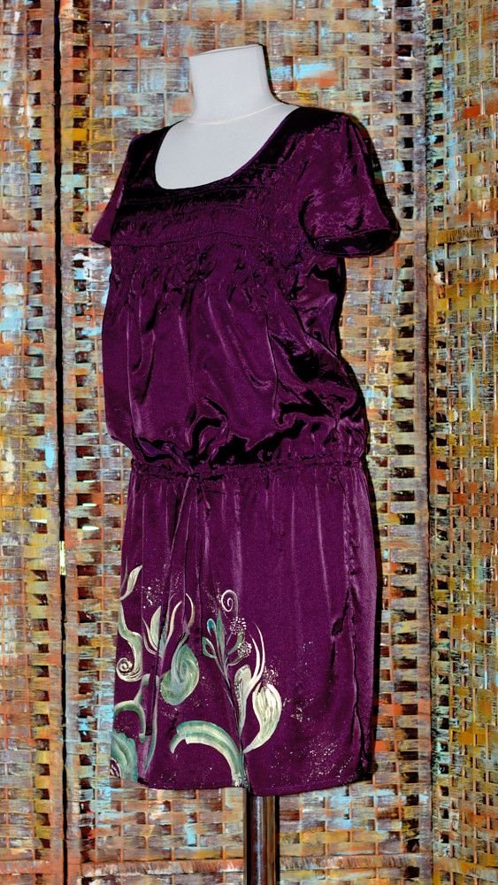 Rochie violet,pictata manual, unicat
