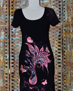 Rochie neagra, pictata manual, unicat