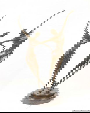 Cuplu dansand-statueta moderna din bronz pe un soclu din marmura