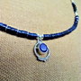 Colier argint sillimanit lapis lazuli safir heishi minimalist boho chic - Transport gratuit