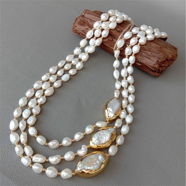 Colier perle naturale placate cu aur