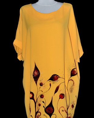 Rochie galbena pictata manual, unicat