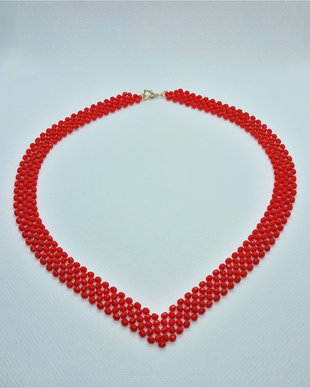 Colier elegant handmade, din cristale - rosu