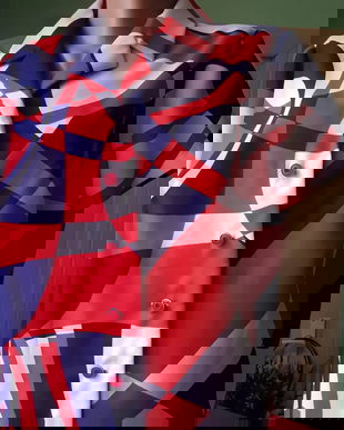 Bluza  imprimeu rosu alb bleumarin