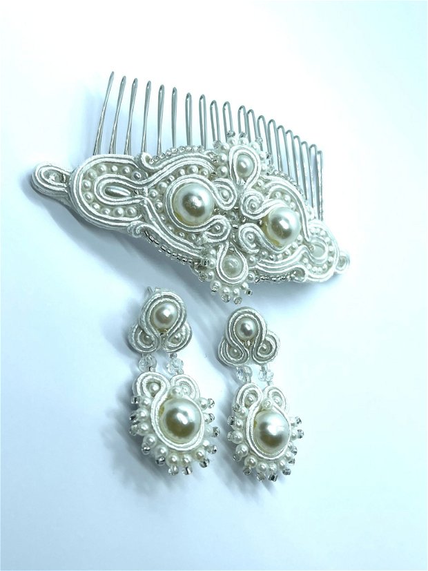 Set bijuterii mireasa accesoriu de par și cercei - Tehnica Soutache