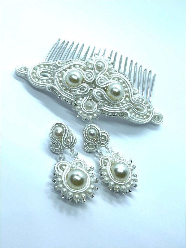 Set bijuterii mireasa accesoriu de par și cercei - Tehnica Soutache