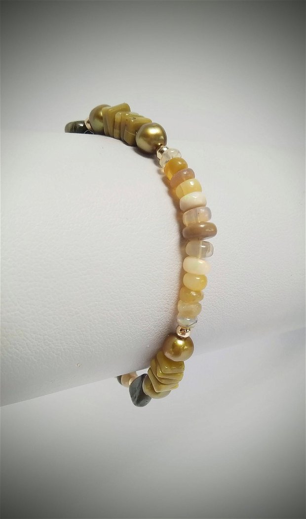 Brățară Gold filled cu opal, turmalină și perle