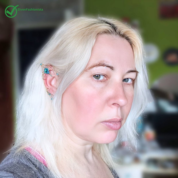 Cercei urechi de elf albastru cu auriu
