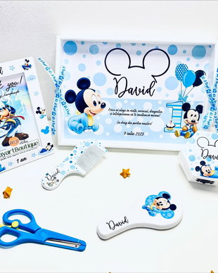 Set aniversar personalizat 1 anisor - Baby Mickey Mouse - Tavita mot si accesorii