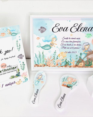 Set aniversar personalizat 1 anisor - Sirenele - Tavita turta si accesorii