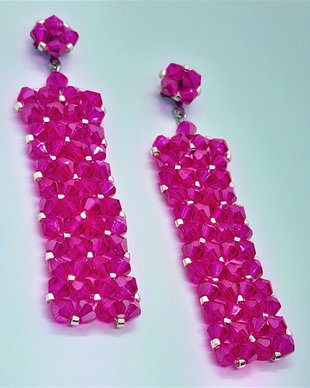 Cercei eleganti lungi din cristale - fuchsia/magenta/roz