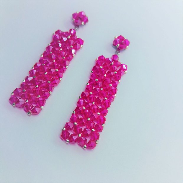 Cercei eleganti lungi din cristale - fuchsia/magenta/roz