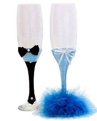 Set 2 pahare miri decorate cu pene bleo