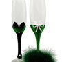 Set 2 pahare miri decorate cu pene verde smarald