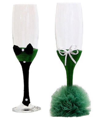 Set 2 pahare miri cu tulle verde smarald