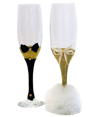 Set 2 pahare miri cu tulle si snur auriu