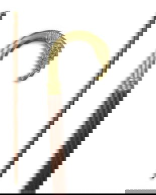 Baston din lemn mahon cu maner cap de elefant din alama masiva