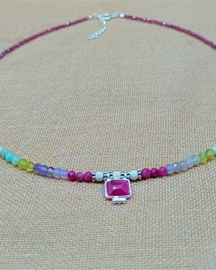 Colier argint sillimanit rubin peridot amazonit ametist granat minimalist boho chic- Transport gratuit