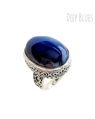 Inel statement placat cu argint 92.5 și agat bleu marine DEEP BLUES
