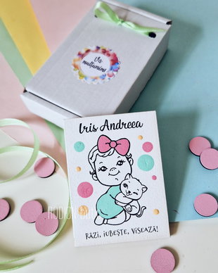 Marturii personalizate botez, pictate manual, magnetice fetita