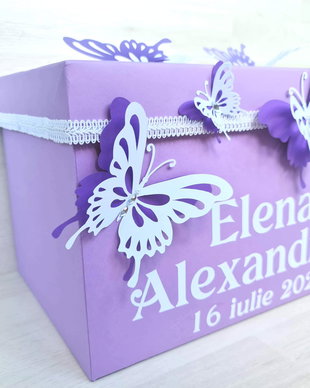 Cutie pentru dar botez fetita Fluturi mov