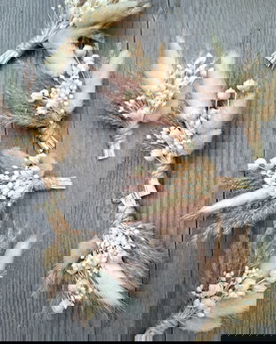 Cocarde nuntă-flori naturale uscate și iută ,Alb Bej/ Accesorii florale nuntă boho