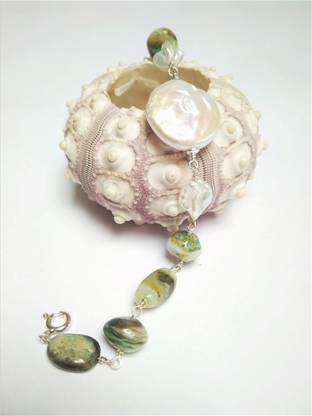 Brățară Opal Peruvian verde cu Perle de cultură